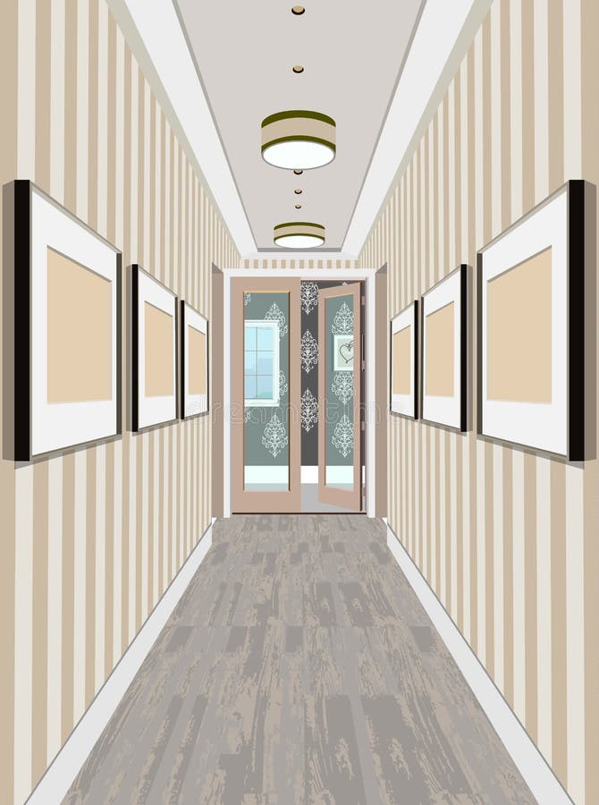 Modern Classic Hall Hallway Corridor In Old Vintage Apartment. Hallway illustration. vector illustration